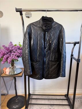 Charriol Black Quilted Leather Varsity Jacket